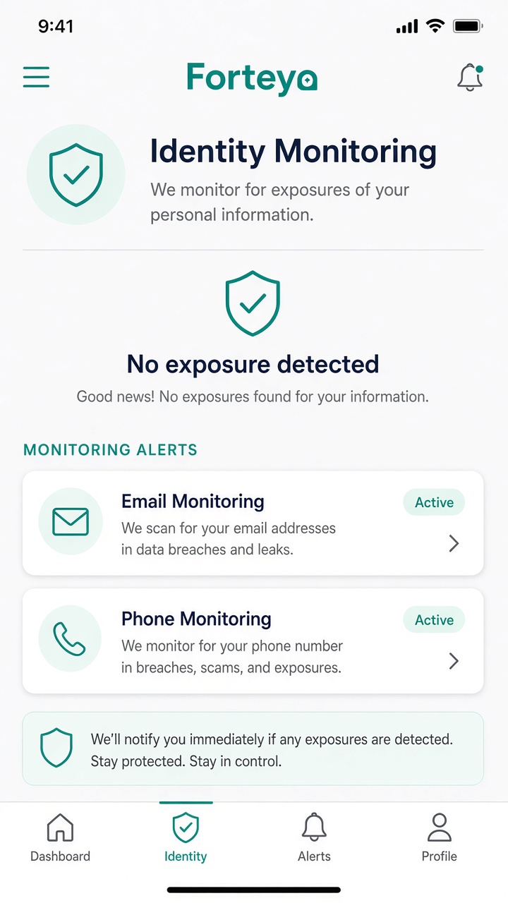 Identity Monitoring screen