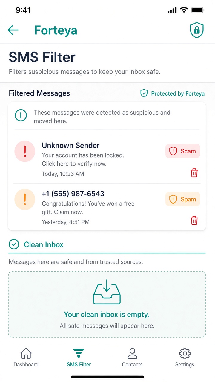 SMS Filter screen